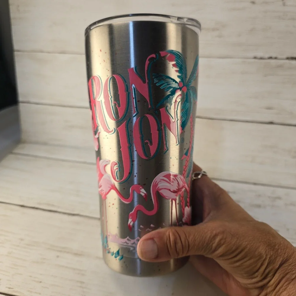 Ron Jon Surf Shop Tervis Tumbler Stainless Steel Flamingo Palm Tree 30oz Travel